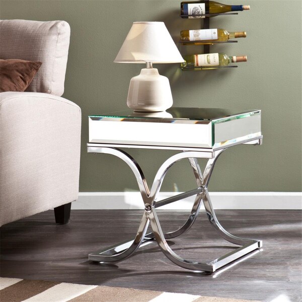 Gfancy Fixtures 22 in. Glass & Iron Square Mirrored End Table Silver GF3105093 - main